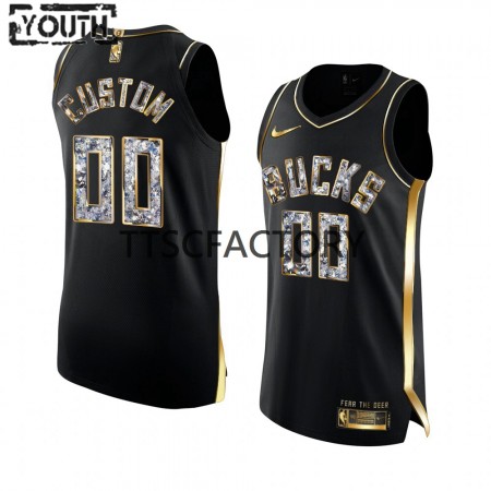 Maillot Basket Milwaukee Bucks Personnalisé Nike 2022 Golden Diamond Edition Noir Swingman - Enfant